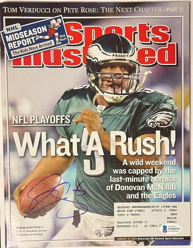 Main image of Donovan McNabb signed 2004 Sports Illustrated Full Magazine 1/19/04- Beckett/BAS Witnessed #WH00595 (Philadelphia Eagles)