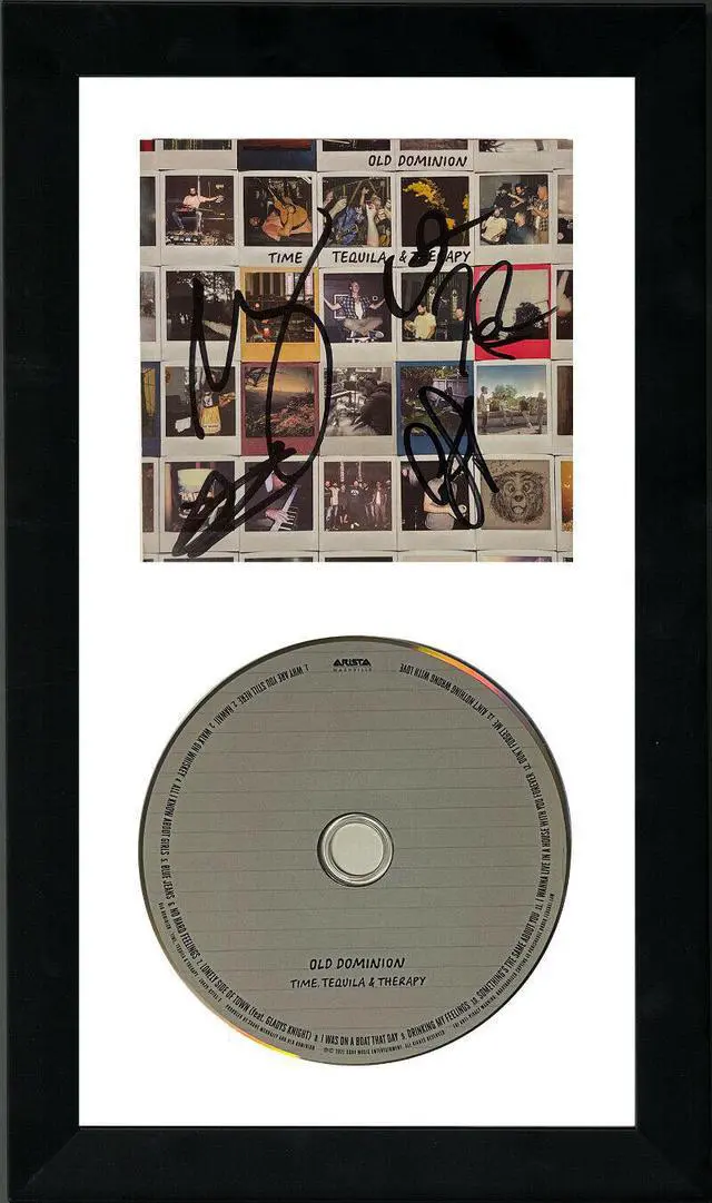 Main image of OLD DOMINION Signed 2021 Time Tequila & Therapy CD 6.5x12 Custom Framing Matthew Ramsey/Trevor Rosen /Brad /Whit/Geoff  COA