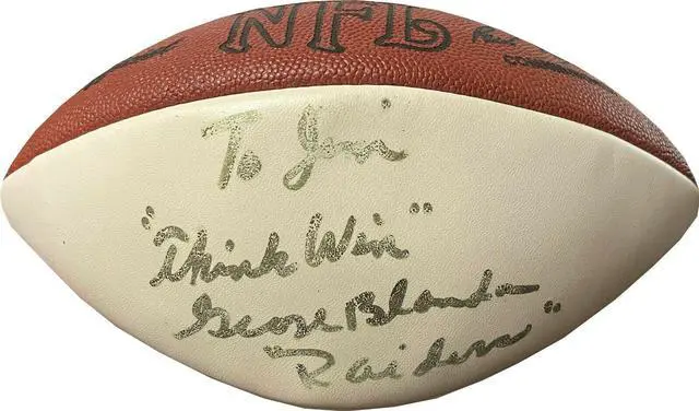 Main image of George Blanda signed Wilson NFL WP Football To Jim/Think Win/Raiders- JSA #RR76623 (Oakland Raiders)