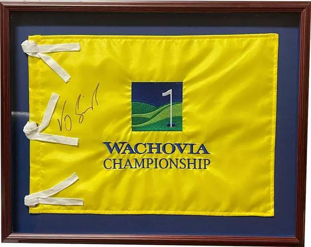 Main image of Vijay Singh signed 2005 Wachovia Championship 13x17 PGA Golf Flag JSA #AC92248- Premium Custom Framing 22X17 / Shadow Box