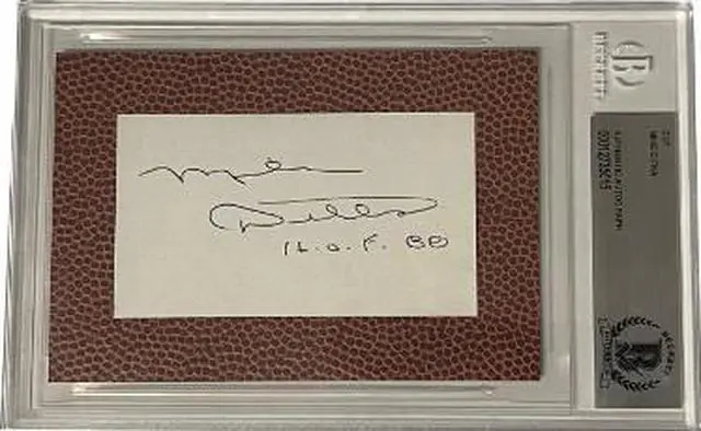 Main image of Mike Ditka signed 3.5x5 Football Texture Cut Signature HOF 88- BAS/Beckett Encapsulated (Chicago Bears)