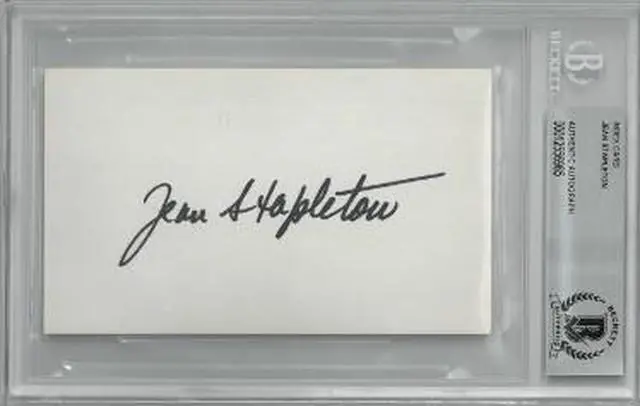 Main image of Jean Stapleton signed 3x5 Index Card- Beckett/BAS Encapsulated (Edith Bunker/All In the Family)