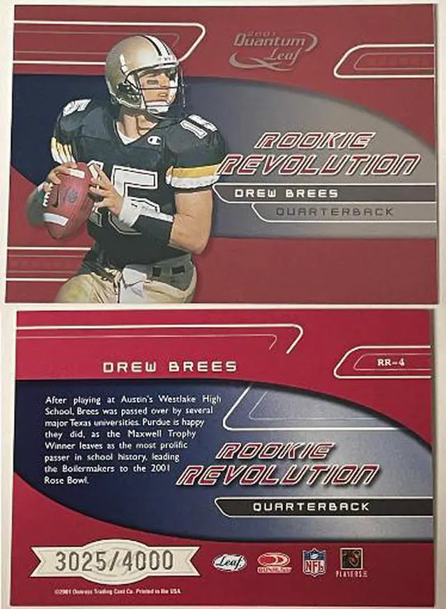 Main image of Drew Brees 2001 Donruss Quantum Leaf Rookie Revolution Card (RC) #RR-4- 3025/4000