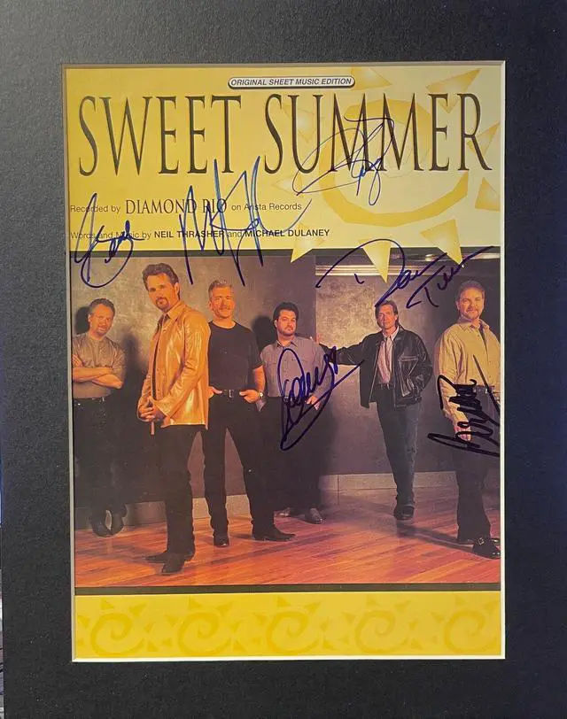 Main image of Diamond Rio Band Signed 2001 Sweet Summer Sheet Music 6 sigs Beckett  Gene Johnson/Jimmy Olander/Brian Prout/Marty Roe/Truman