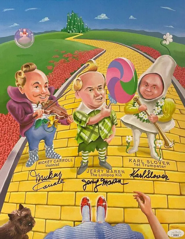 Main image of Wizard of Oz Munchkins signed 11x14 Photo- 3 sig- JSA- Mickey Carroll/Jerry Maren/Karl Slover