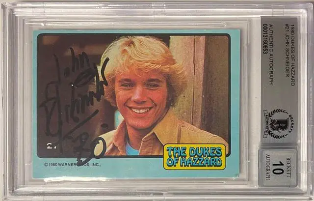 Main image of John Schneider signed 1980 Dukes of Hazzard Trading Card #21 w/ Bo- BAS/Beckett Graded 10 Autograph