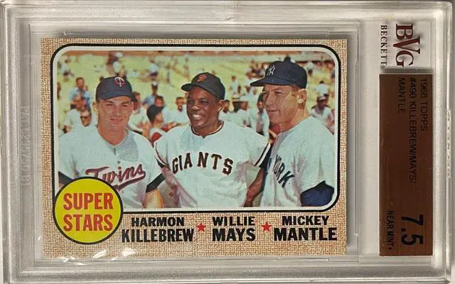 Main image of 1968 Topps Mickey Mantle/Willie Mays/Harmon Killebrew Card #490- BVG Graded 7.5 Near Mint+ (Subgrades/Yankees/Giants/Twins)