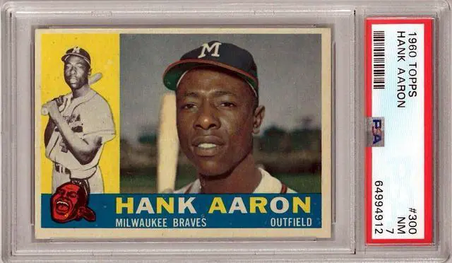 Main image of Hank Aaron 1960 Topps Baseball Card #300- PSA Graded 7 NM (Milwaukee Braves)
