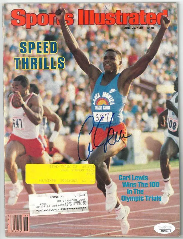 Main image of Carl Lewis signed Team USA Sports Illustrated Full Magazine minor wear- JSA #EE63280- 6/25/1984