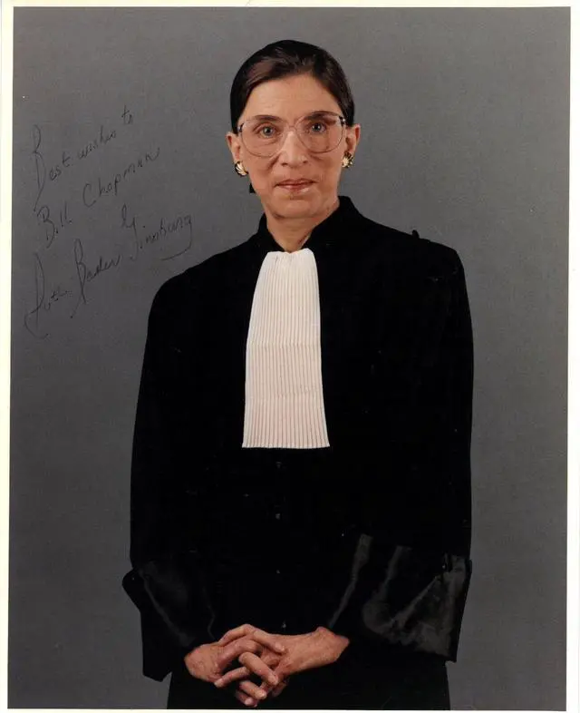 Main image of Ruth Bader Ginsburg hand signed Supreme Court Justice 8x10 Portrait Judicial Robe Photo   JSA Full LOA (To Bill C/Ultra Rare)