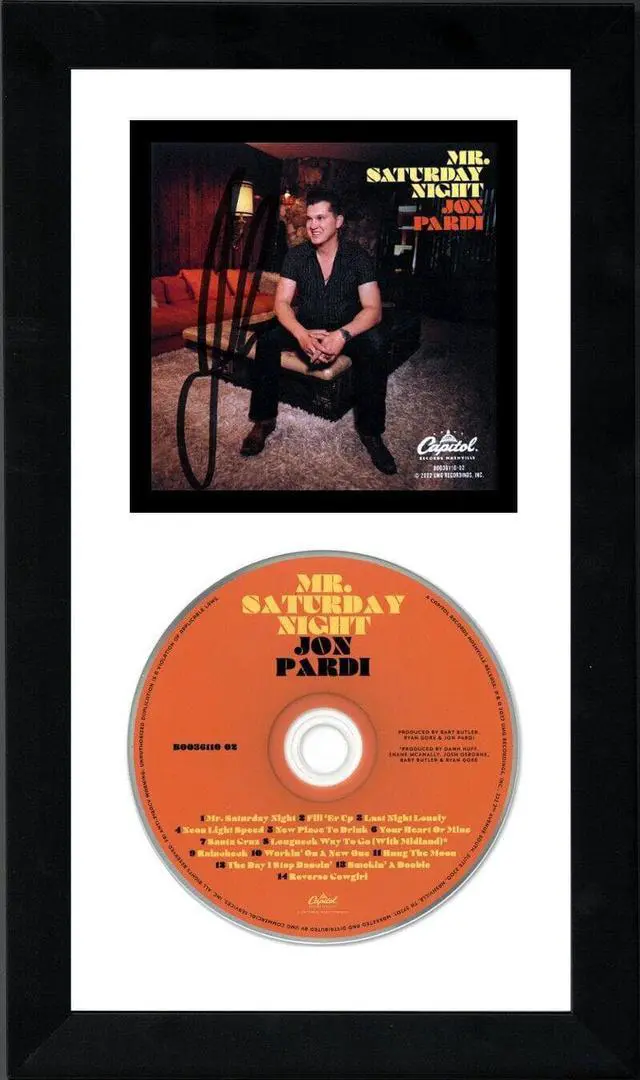 Main image of Jon Pardi Signed 2022 Mr Saturday Night Capitol Records  4x4 Art Card, Album Cover Booklet/CD Custom Framing 6.5x12- JSA