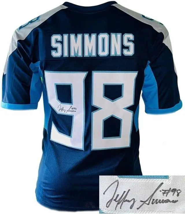 Main image of Jeffery Simmons signed Tennessee Navy Custom Stitched Pro Style Football Jersey #98 XL- JSA Witnessed