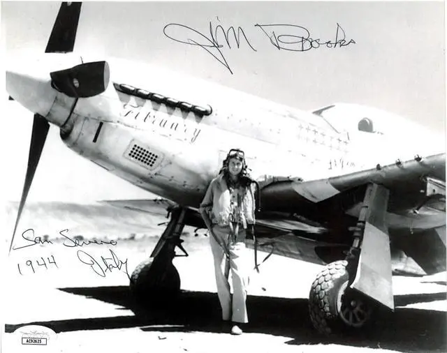 Main image of James "Jim" Brooks signed WWII Vintage B&W 8x10 Photo- JSA #AC92625- San Severino Italy 1944/P-51 Mustang Ace Pilot
