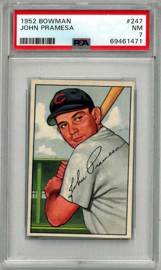 Main image of John Pramesa 1952 Bowman Baseball Card #247- PSA Graded 7 NM (Chicago Cubs)