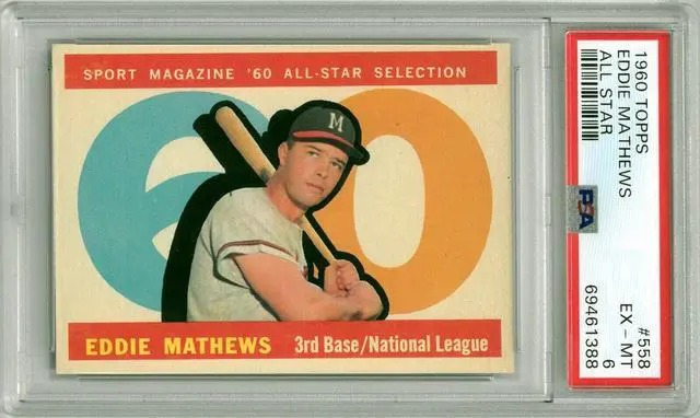 Main image of Eddie/Ed Mathews 1960 Topps All Star Baseball Card #558- PSA Graded 6 EX-MT (Milwaukee Braves)