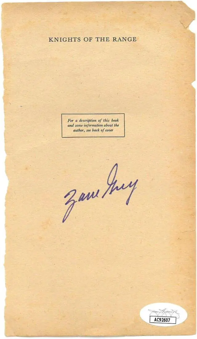 Main image of Zane Grey signed 1936 Knights Of The Range Original Book 4x7 Page JSA #AC92607 (Classic Western Novel)