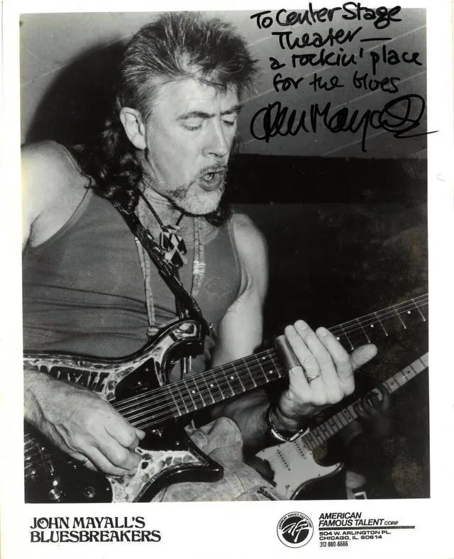 Main image of John Mayall Signed Bluesbreakers B&W 8x10 Press Promo Photo BAS (To Center Stage Theatre, a rockin' place for the blues)