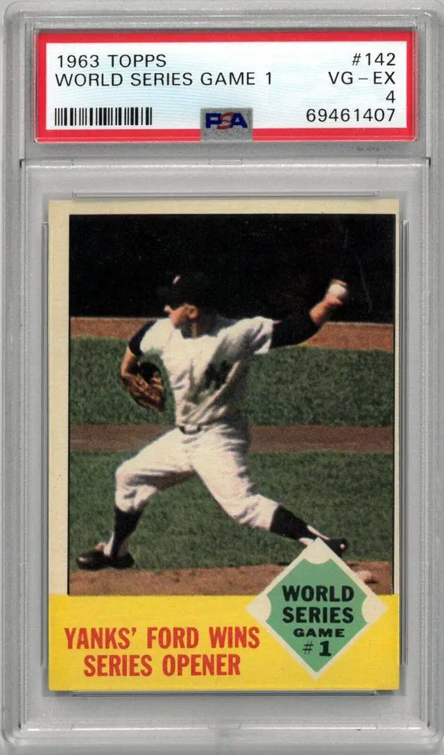 Main image of 1963 Topps World Series Game 1 Baseball Card #142- PSA Graded 4 VG-EX (New York Yankees)
