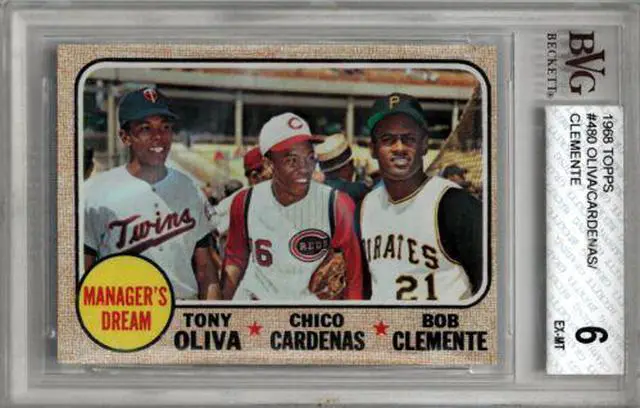 Main image of Roberto/Bob Clemente 1968 Topps Manager's Dream Card #480- BVG Graded 6 EX-MT (Sub Grades w/Tony Oliva & Chico Cardenas)
