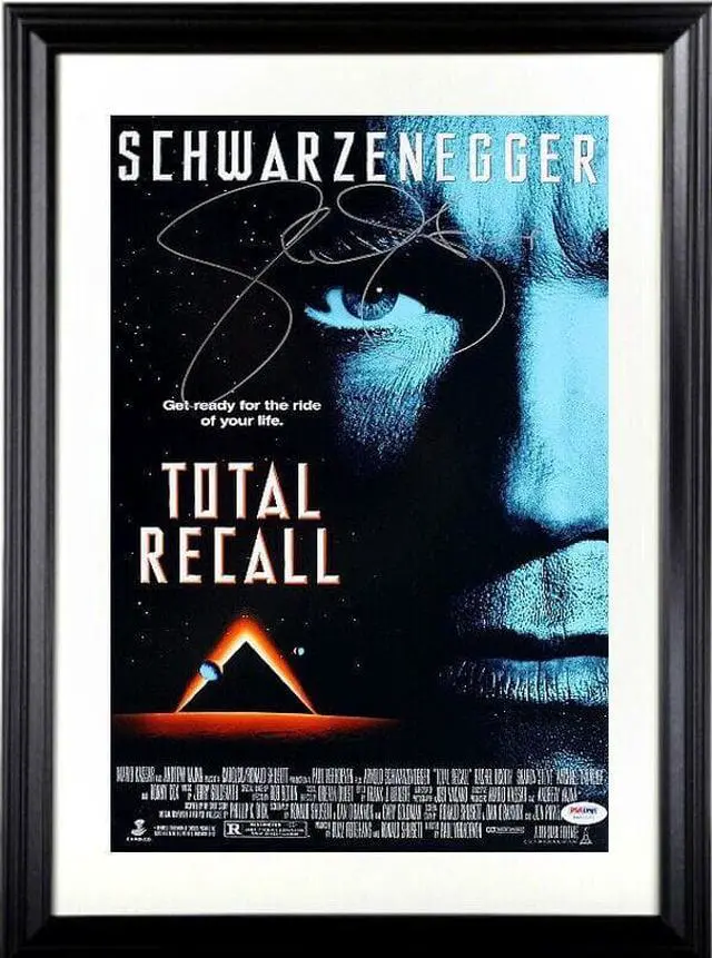 Main image of Sharon Stone signed Total Recall 11x17 Movie Poster Custom Framing (w/ Arnold Schwarzenegger)- PSA Hologram