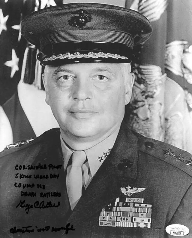 Main image of George C. Axtell signed WWII Corsair Vintage B&W 8x10 Photo- JSA #AC92826- Ace Pilot- 5 in One Day/Death Rattlers