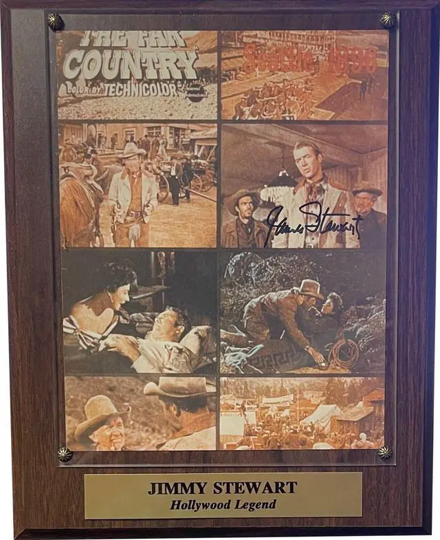 Main image of Jimmy Stewart Signed 1954 The Far Country Western Movie 8x10 Collage/Plaque (10.5x13)  COA (Hollywood Legend)
