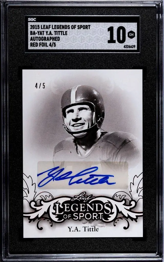 Main image of YA (Y.A.) Tittle signed 2015 Leaf Legends of Sport Red Foil Auto Card #BA-YAT- /5- SGC Graded 10 Gem Mint (Hall of Fame)