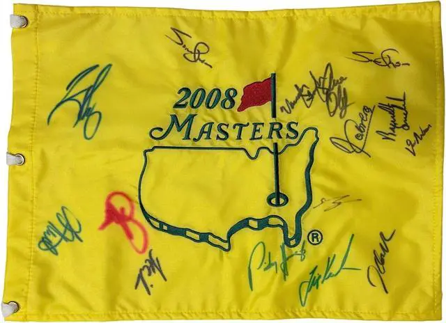 Main image of 2008 Masters PGA Pin Flag 15 Sigs: Angel Cabrera/Snedeker/Harrington/Stricker/Cink/Hensen/Austin -Beckett