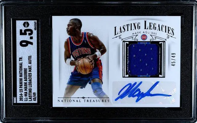 Main image of Mark Aguirre signed 2014-15 Panini National Treasures Lasting Legacies Game Worn Material Auto Card #LL-MA /49-SGC Graded 9.5 MT