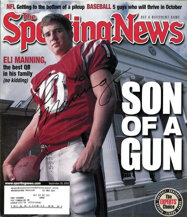 Main image of Eli Manning signed Sporting News Full Magazine- September 30, 2002- Beckett Review (#10/Ole Miss Rebels)