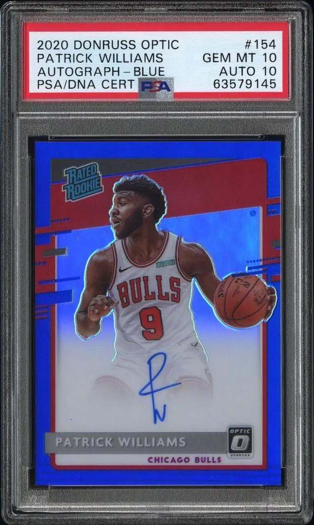 Main image of Patrick Williams signed 2020-21 Donruss Optic Blue Rookie On Card Auto (RC) #154- /49- PSA Graded 10 Gem Mint/10 Auto