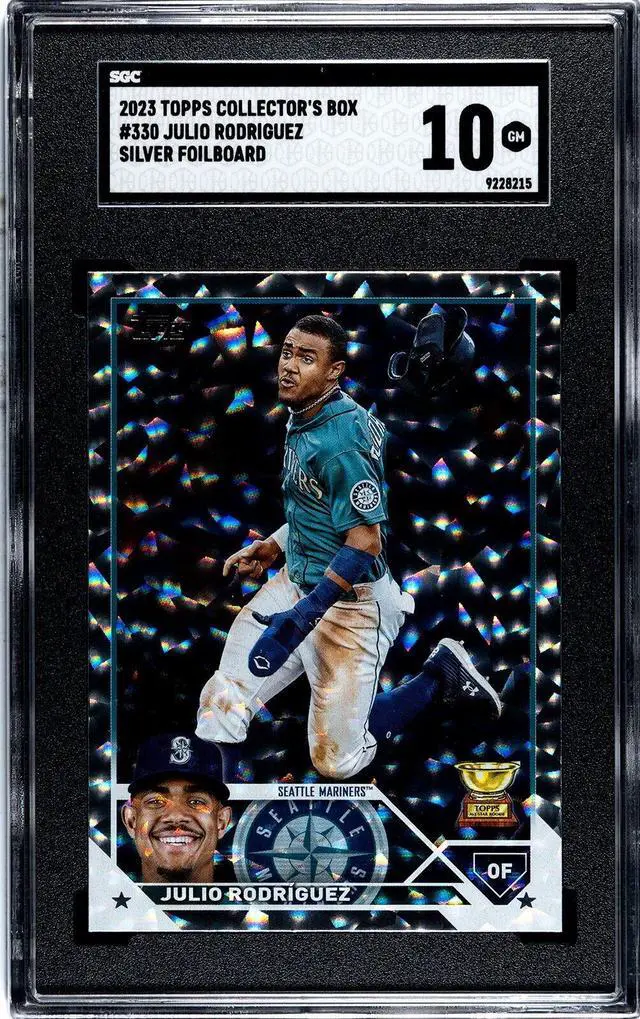 Main image of Julio Rodriguez 2023 Topps Collector's Box Silver Foilboard Card #330- SGC Graded 10 Gem Mint (Seattle Mariners)