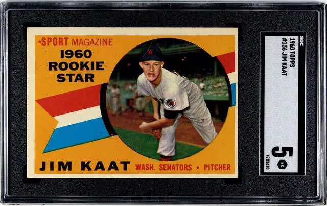 Main image of Jim Kaat 1960 Topps Rookie Card (RC) #136- SGC Graded 5 EX (Washington Senators)