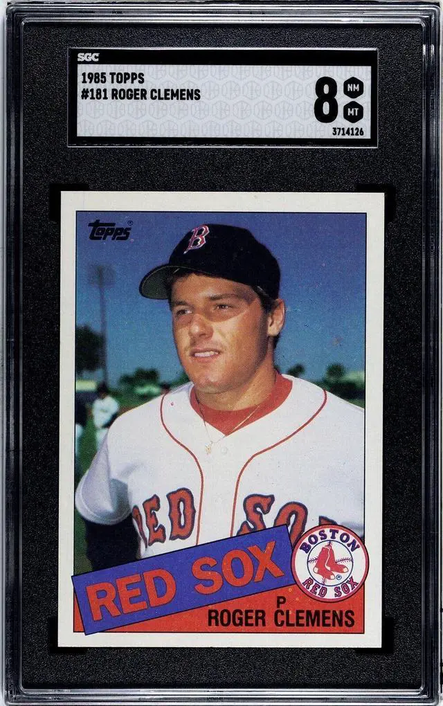 Main image of Roger Clemens 1985 Topps Baseball Rookie Card (RC) #181- SGC Graded 8 NM-MT (Boston Red Sox)