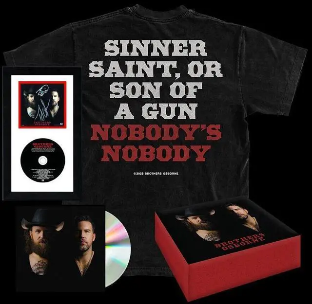 Main image of Brothers Osborne signed 2023 Self Titled 4x4 Art Card/Album Cover Booklet/CD/T-Shirt (Size S) Box Set Custom Framing- 2 sig- COA