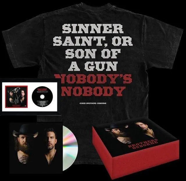 Main image of Brothers Osborne signed 2023 Self Titled 4x4 Art Card/Album Cover Booklet/CD/T-Shirt (Size S) Box Set Custom Framing- 2 sig- COA