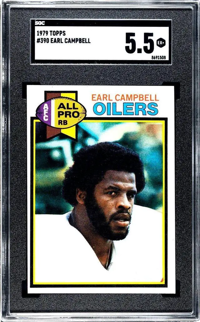 Main image of Earl Campbell 1979 Topps Rookie Card (RC) #390- SGC Graded 5.5 EX+ (Houston Oilers)