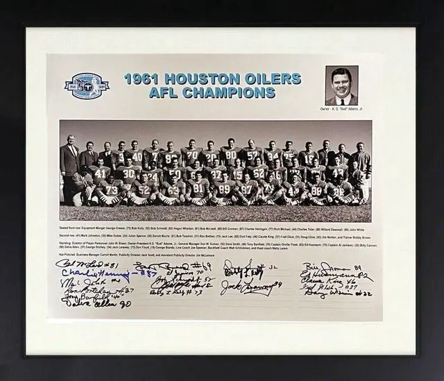 Main image of 1961 Houston Oilers AFL Champions 50th Anniversary 16x20 Team Signed Photo -19 Sigs Custom Framing -Beckett McLeod/Groman
