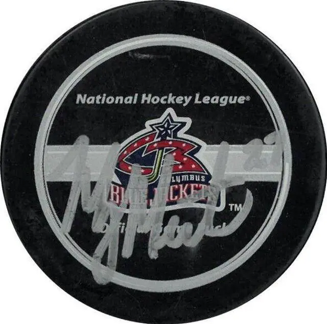 Main image of Manny Malhotra signed Columbus Blue Jackets Logo Hockey Puck- Blue Jackets COA