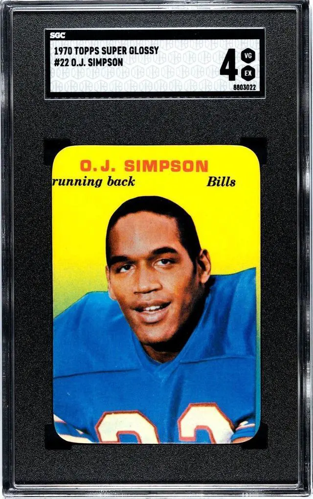 Main image of OJ/O.J. Simpson 1970 Topps Super Glossy Card #22- SGC Graded 4 VG-EX (Buffalo Bills)