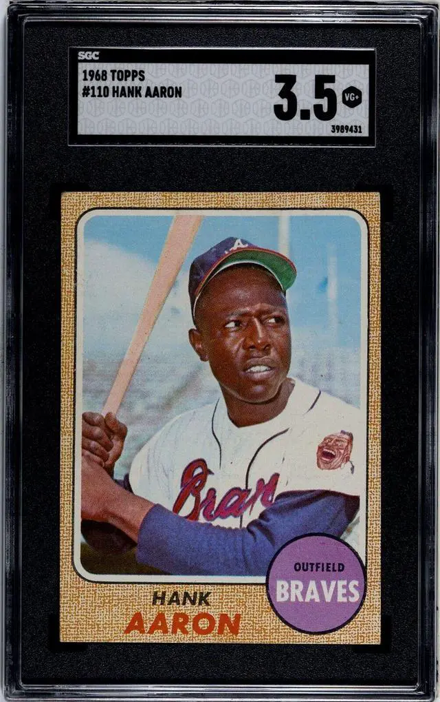 Main image of Hank Aaron 1968 Topps Baseball Card #110- SGC Graded 3.5 VG+ (Centered/Atlanta Braves)