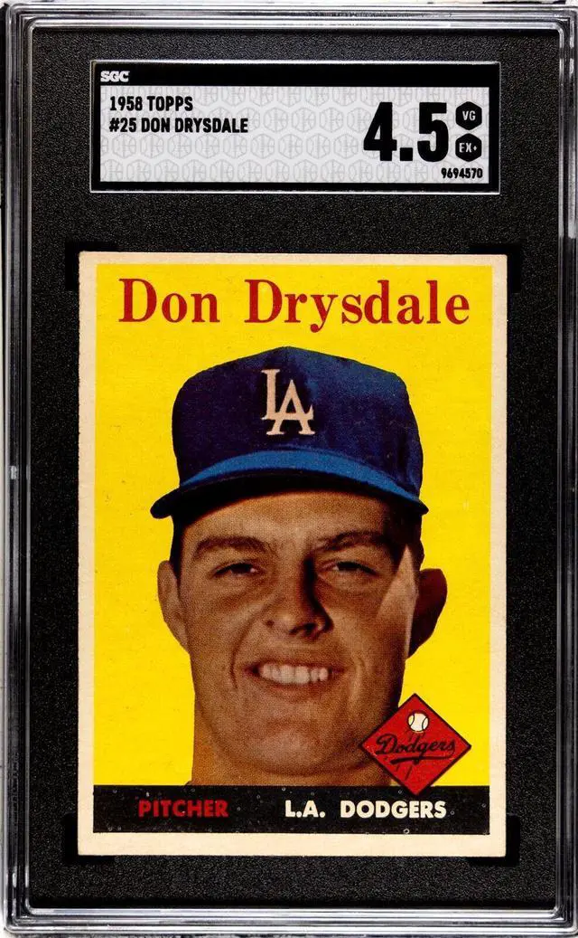 Main image of Don Drysdale 1958 Topps Baseball Card #25- SGC Graded 4.5 VG-EX+ (Los Angeles Dodgers)