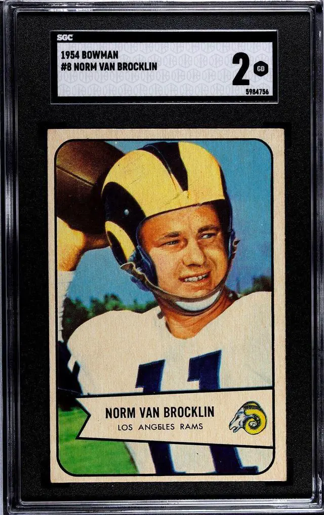 Main image of Norm Van Brocklin 1954 Bowman Card #8- SGC Graded 2 Good (Los Angeles Rams)