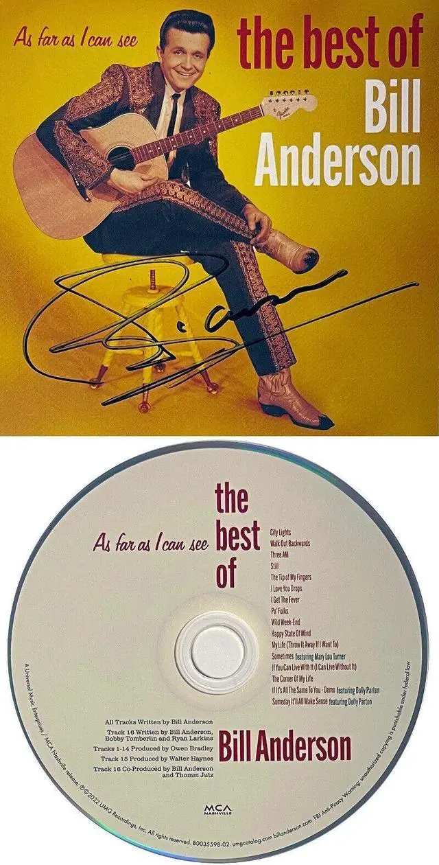 Main image of Bill Anderson signed 2022 The Best of Bill Anderson: As Far as I Can See Booklet Cover w/ CD & Case- COA