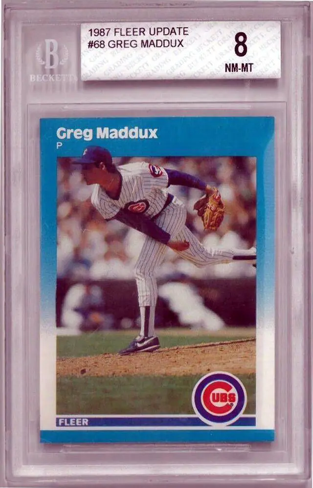 Main image of Greg Maddux 1987 Fleer Update Rookie Card (RC) #68- Beckett/BGS Graded 8 NM-MT (w/ Subgrades/Chicago Cubs/HOF)