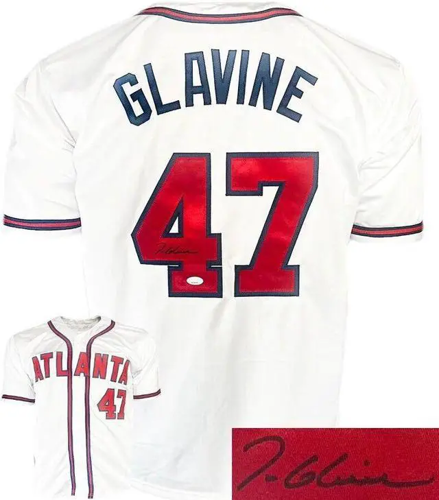 Main image of Tom Glavine signed Atlanta White Custom Stitched Baseball Jersey XL- JSA Witnessed