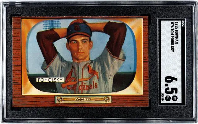 Main image of Tom Poholsky 1955 Bowman Baseball Card #76- SGC Graded 6.5 EX-NM+ (St. Louis Cardinals)