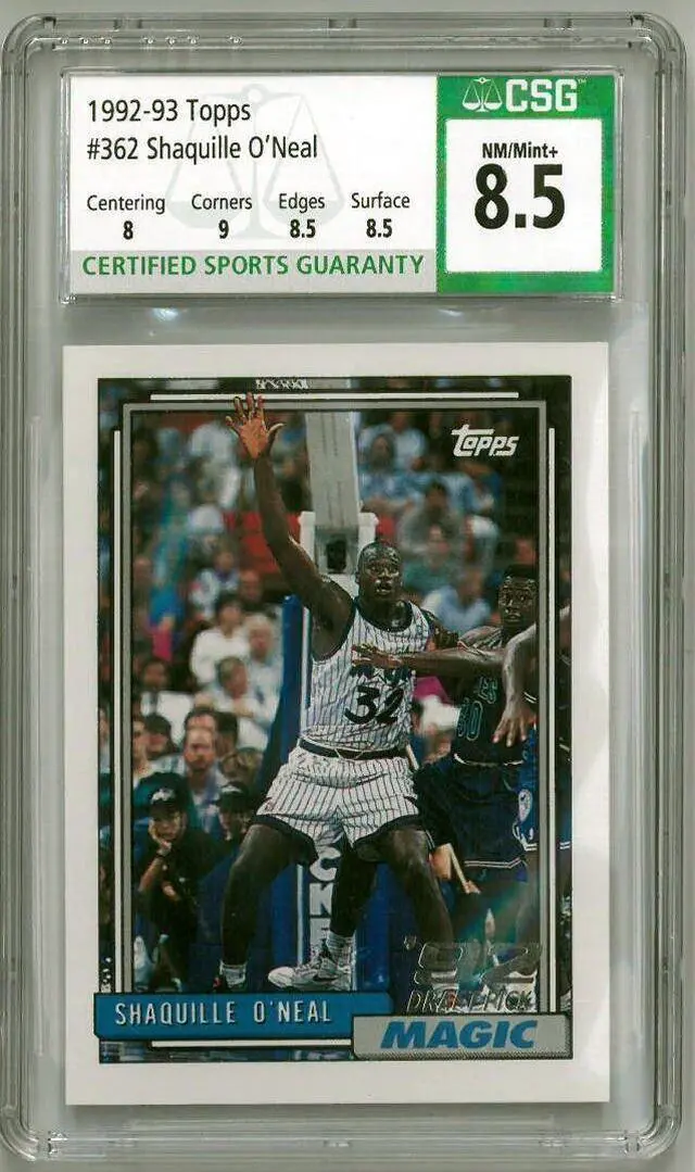 Main image of Shaquille O'Neal 1992-93 Topps Rookie Card (RC) #362- CSG Graded 8.5 NM-MT+ (Orlando Magic)