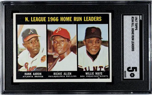 Main image of 1967 Topps NL Home Run Leaders Card #244- Hank Aaron/Willie Mays- SGC Graded 5 EX (w/ Richie Allen)