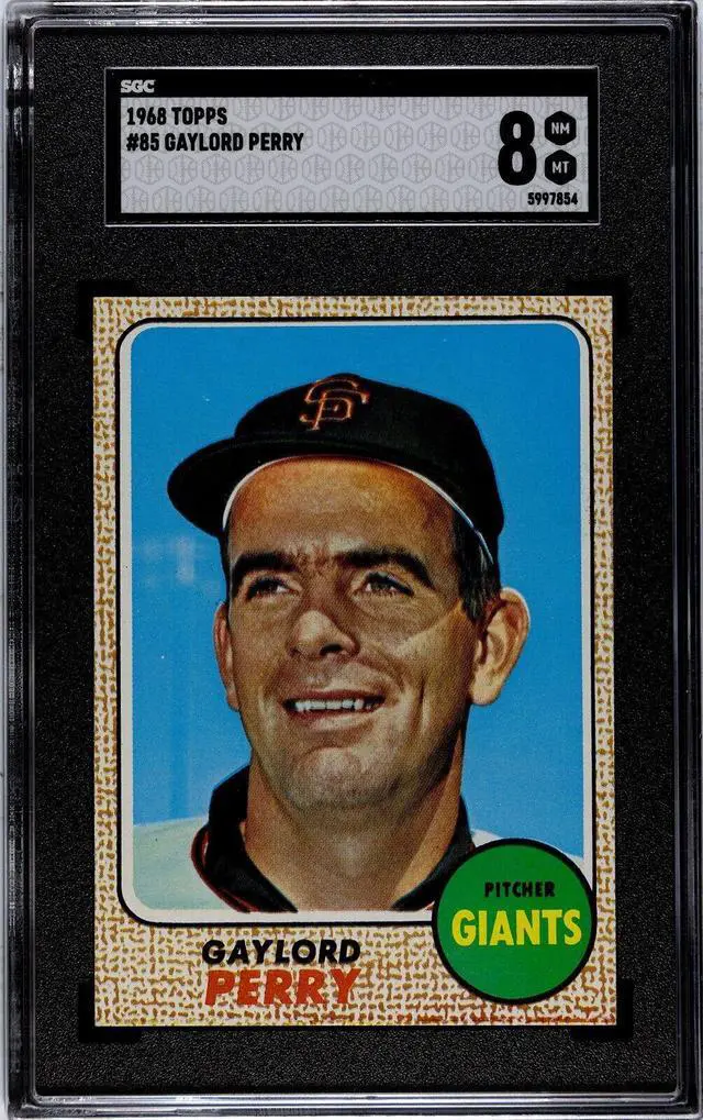 Main image of Gaylord Perry 1968 Topps Baseball Card #85- SGC Graded 8 NM-MT (San Francisco Giants/HOF)